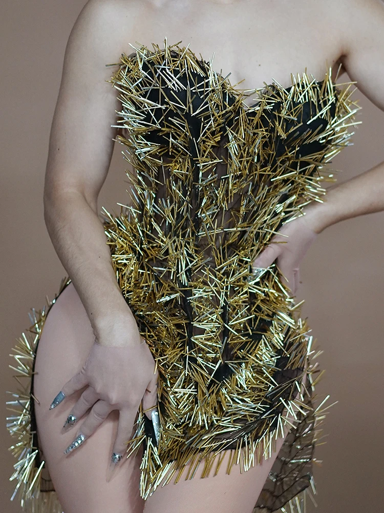 New Hedgehog Sexy Dress Womens Offtheshoulder Short Fringed Club Birthday Party Stage Pole Dance Performance Drag Queen Costume