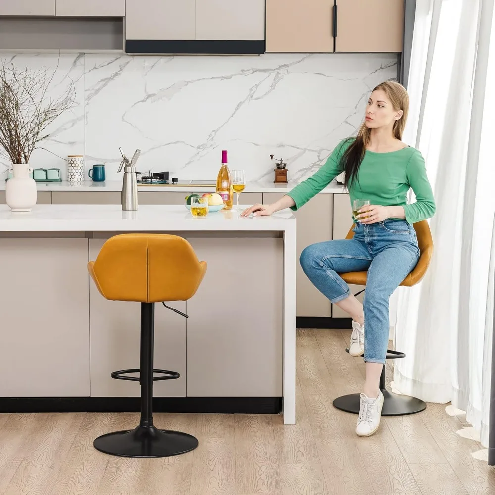 

Square Rustic Bar Height Top Table and Adjustable Swive Yellow Bar Stools for Kitchen Bistro，3 Piece Pub Table and Chairs Set