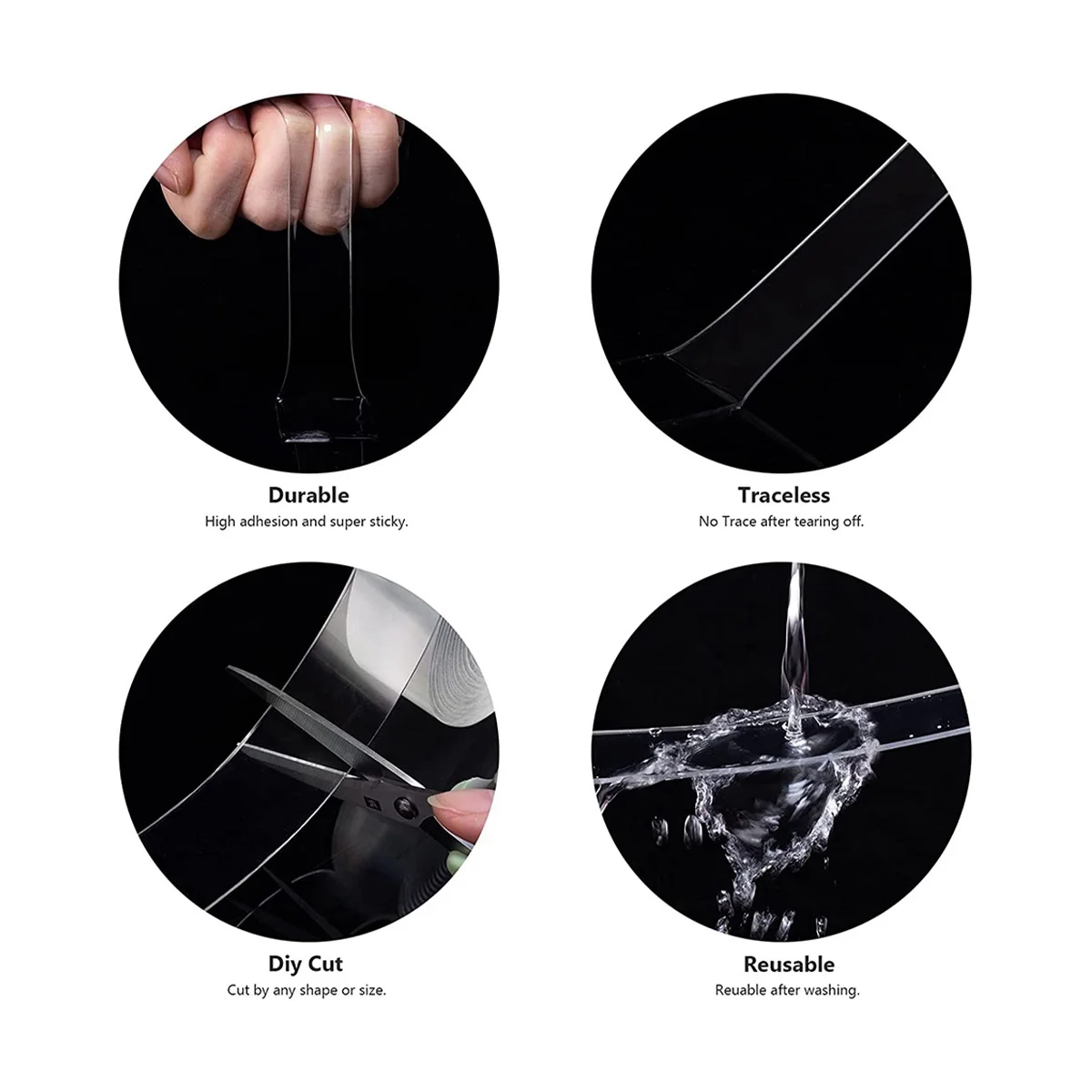 Double Sided Tape , Removable & Reusable Double Transparent Tape for Walls, Carpet