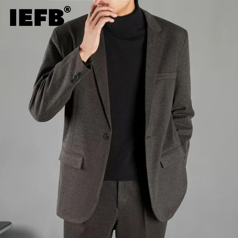 IEFB Simple Men's Blazers Business Casual Single Button Wollen Thickened Solid Color Loose Male Suit Jackets Autumn New 9C7781