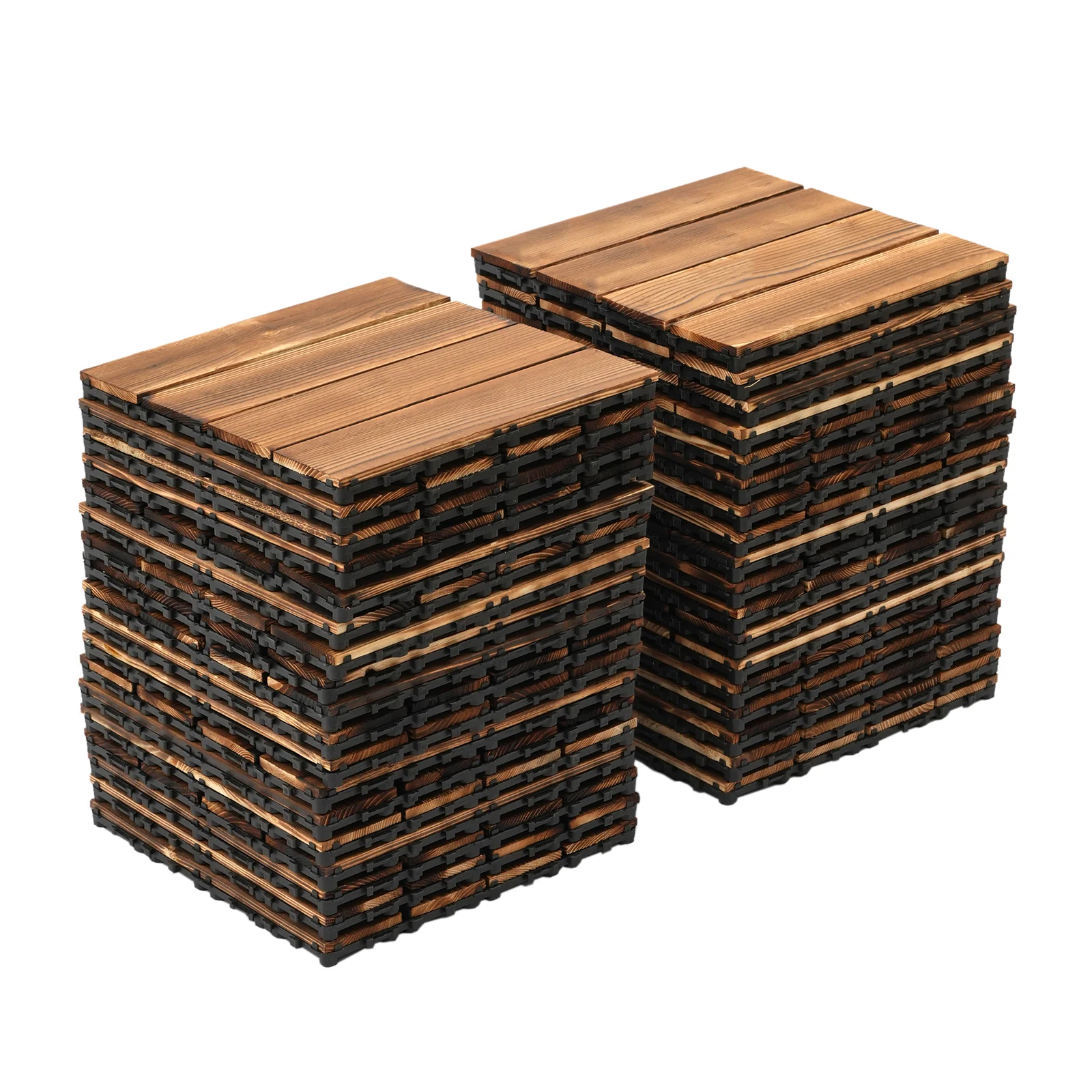 36PCS Hardwood Interlocking Patio Tiles, Natural Larch Solid Wood Flooring, 30×30cm Self-locking Deck Tiles for Balcony, Garden & Bathroom