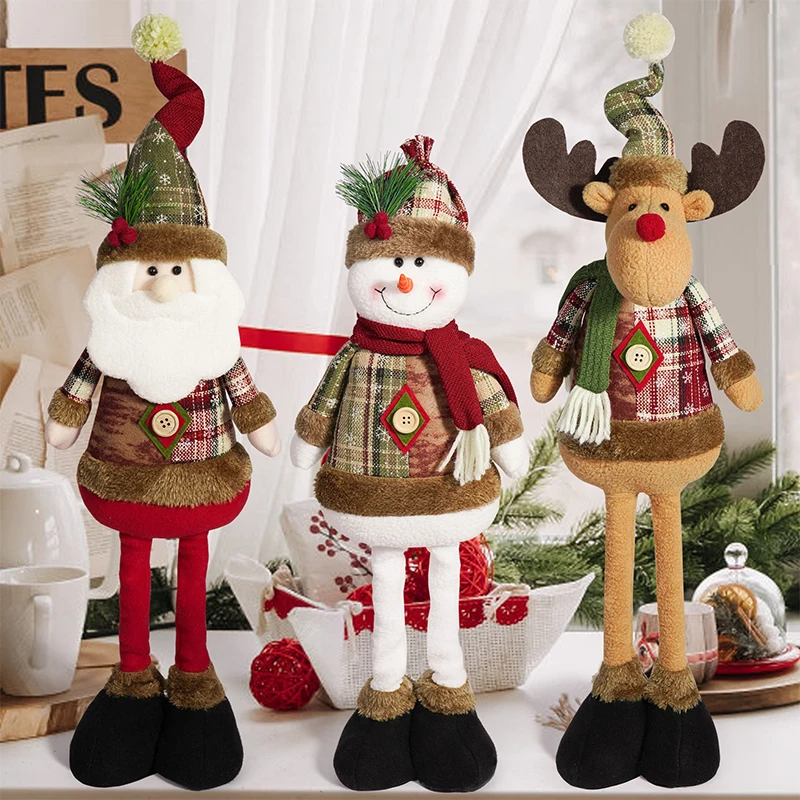 Christmas Santa Snowman-reindeer Christmas Decoration 2024 Leg Table Mantel Decoration Plush Dolls Christmas Gifts For Kids Baby