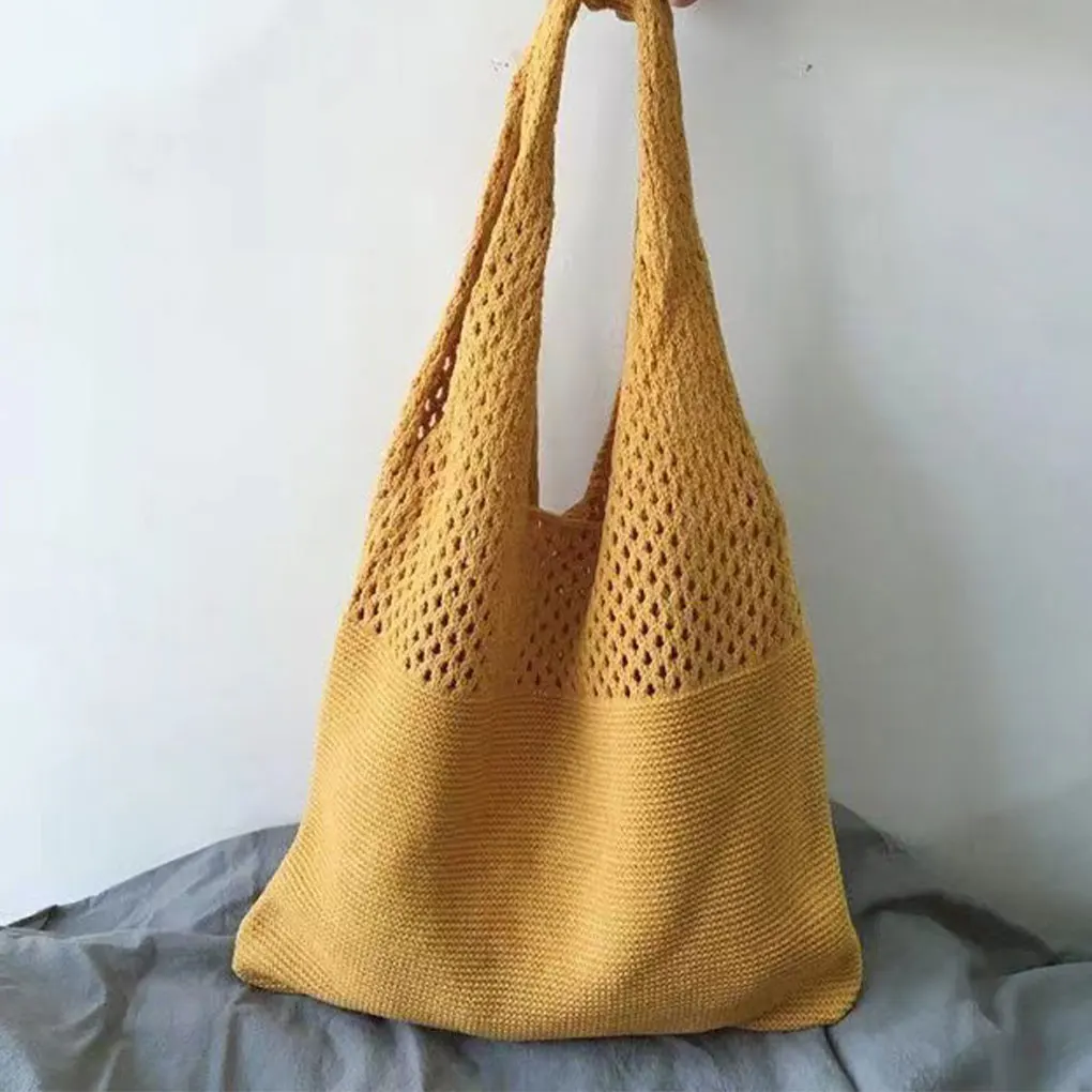 Borsa all\'uncinetto alla moda borse a maglia vuote tessute borsa a tracolla di grande capacità borsa per lo Shopping da donna borsa da ragazza in