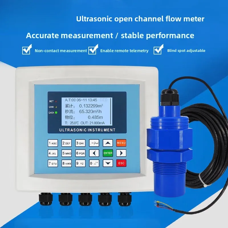 Ultrasonic Open Channel Flowmeter, Stainless Fiberglass Parshall Groove