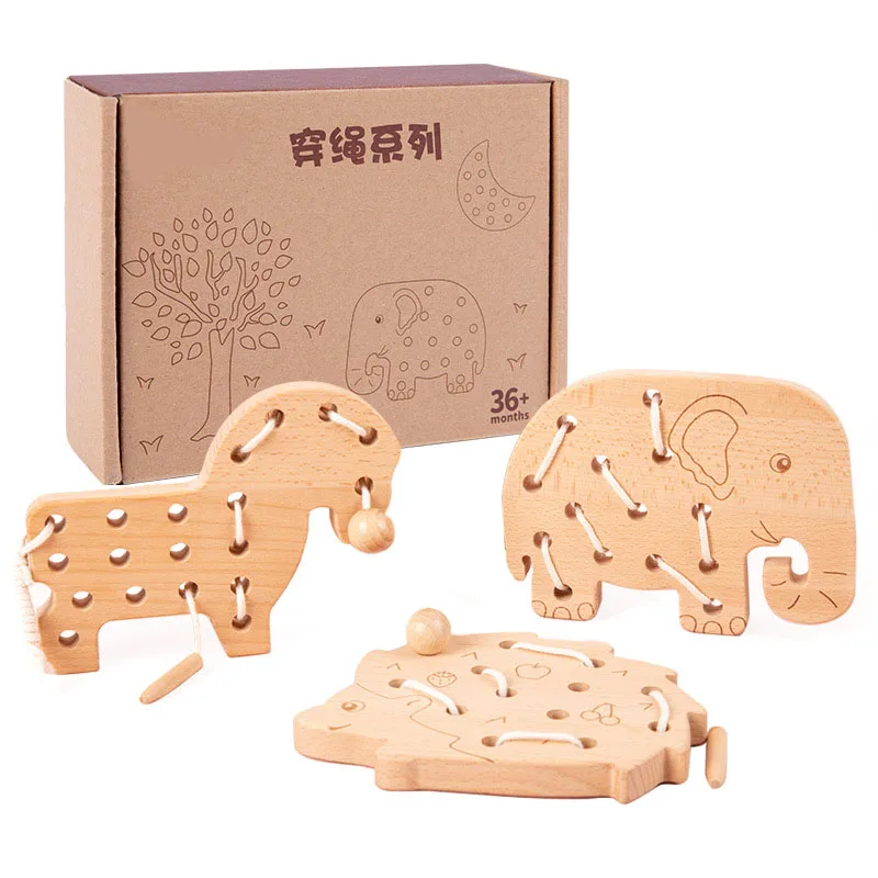 

Monterssori Wooden Toy Animal Stringing Threading Cognition Training Learning Early Educational Toys For Children Kids Baby