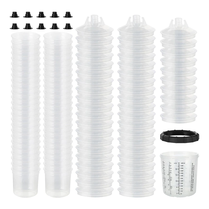 

Disposable Paint Spraygun Cups Liners And Lid System 27 Ounce Kit For Primers, Coatings.