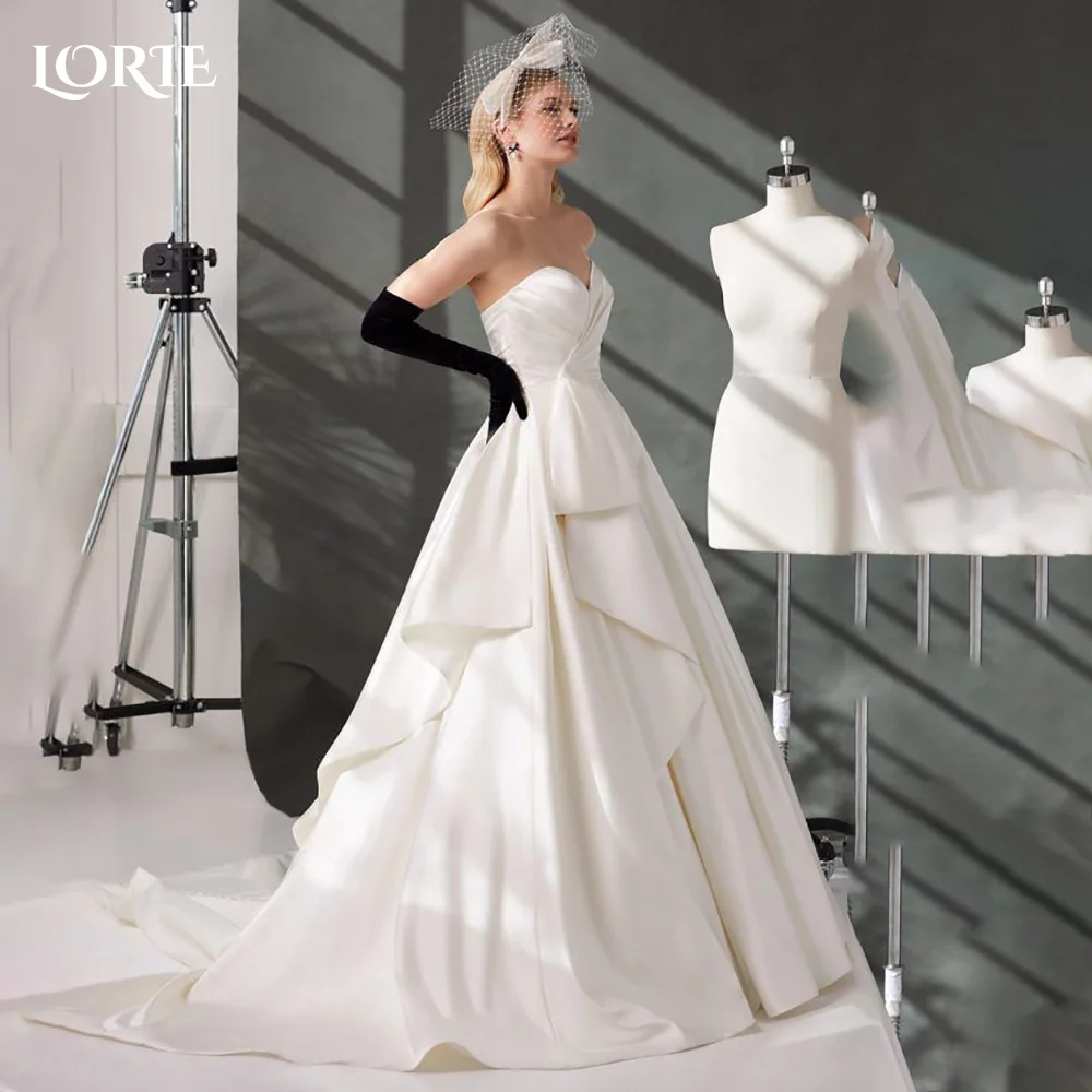 

LORIE Elegant Satin Pleats Wedding Dresses Strapless Sweetheart Princess A-Line Ball Bridal Gown Ruffle Customized Bride Dress