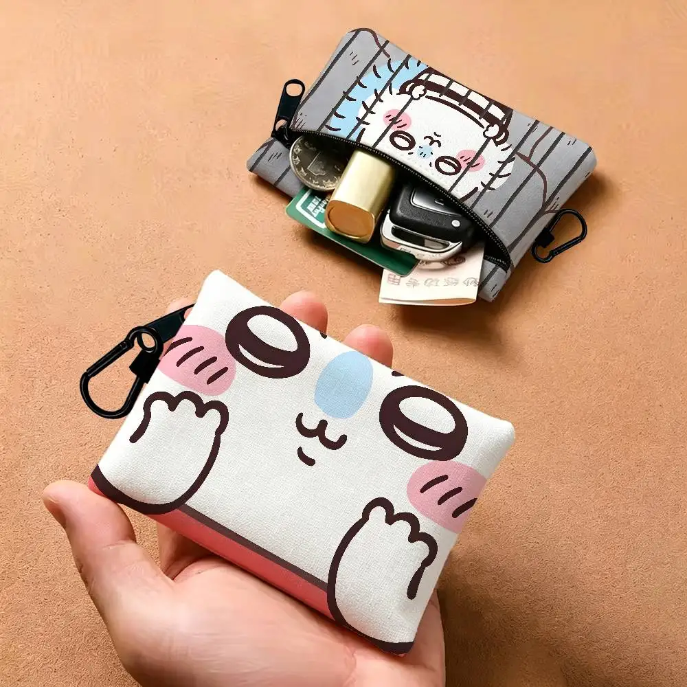 Cartoon M-Momonga Portable Mini Oxford Cloth Coin Purse With Carabiner Hook Zipper Key Card Earphone Storage Wallet