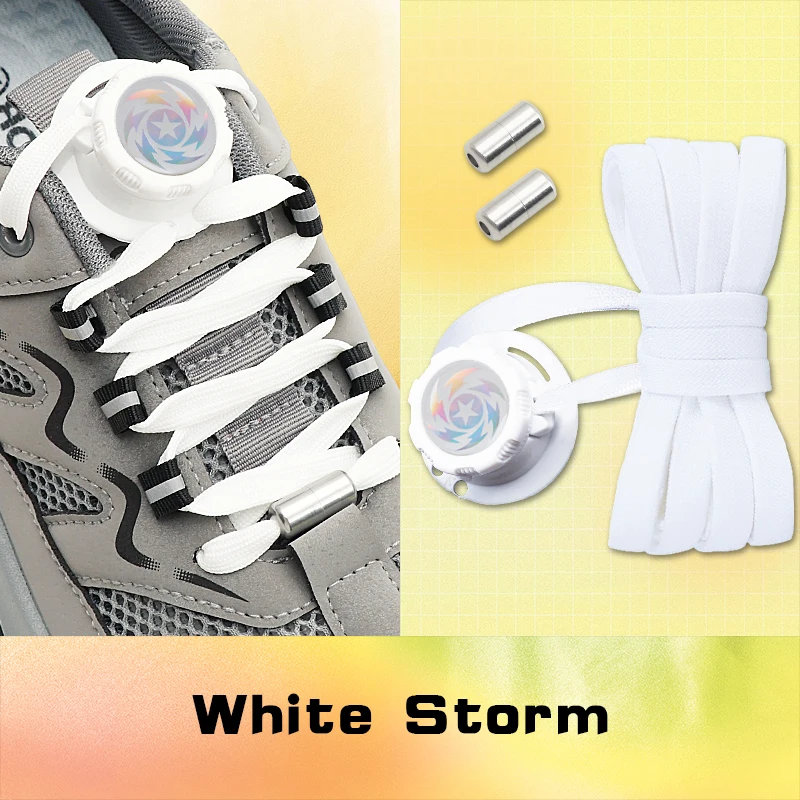 Black and White Athletic Shoelace Twist-Button Laces Unisex Flat Automatic shoelaces Shoe Accessories 1Pair