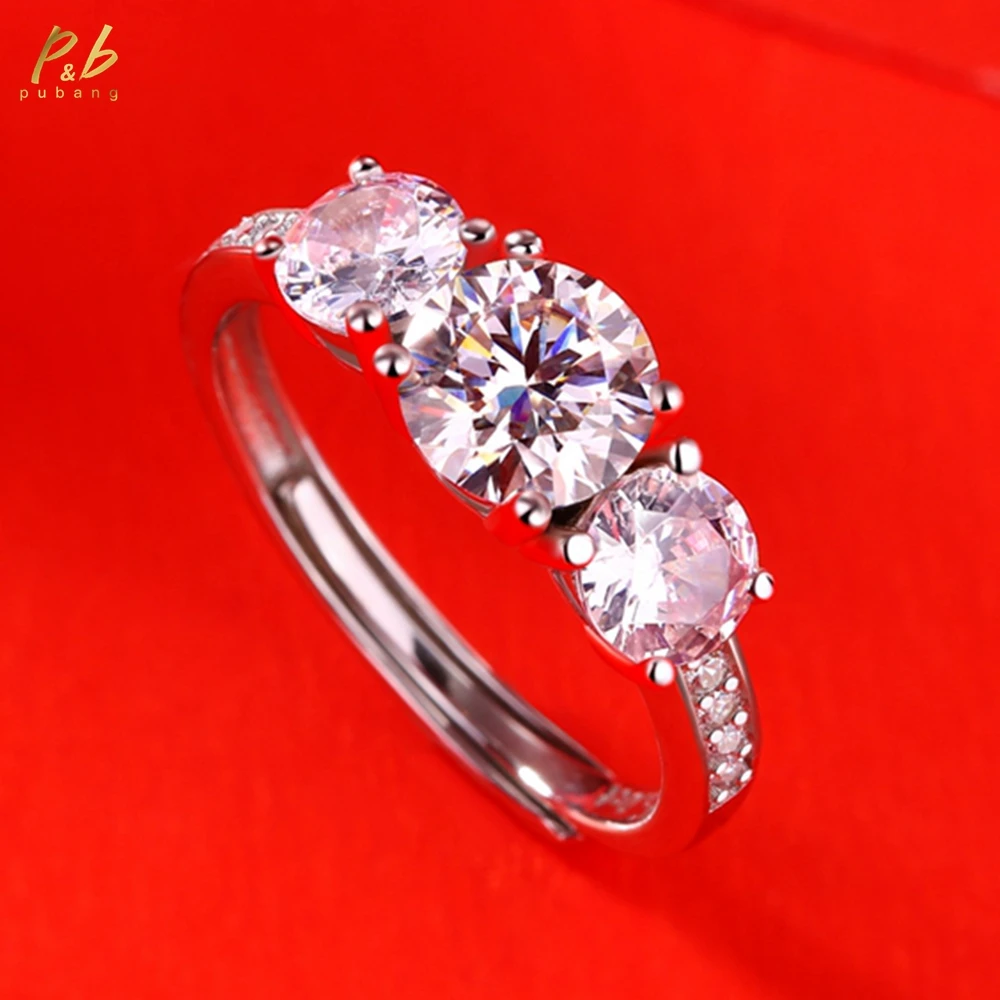 

PuBang Fine Jewelry 925 Sterling Silver Round Cut 1 CT GRA Real Moissanite Diamond Wedding Engagement Adjustable Ring for Women