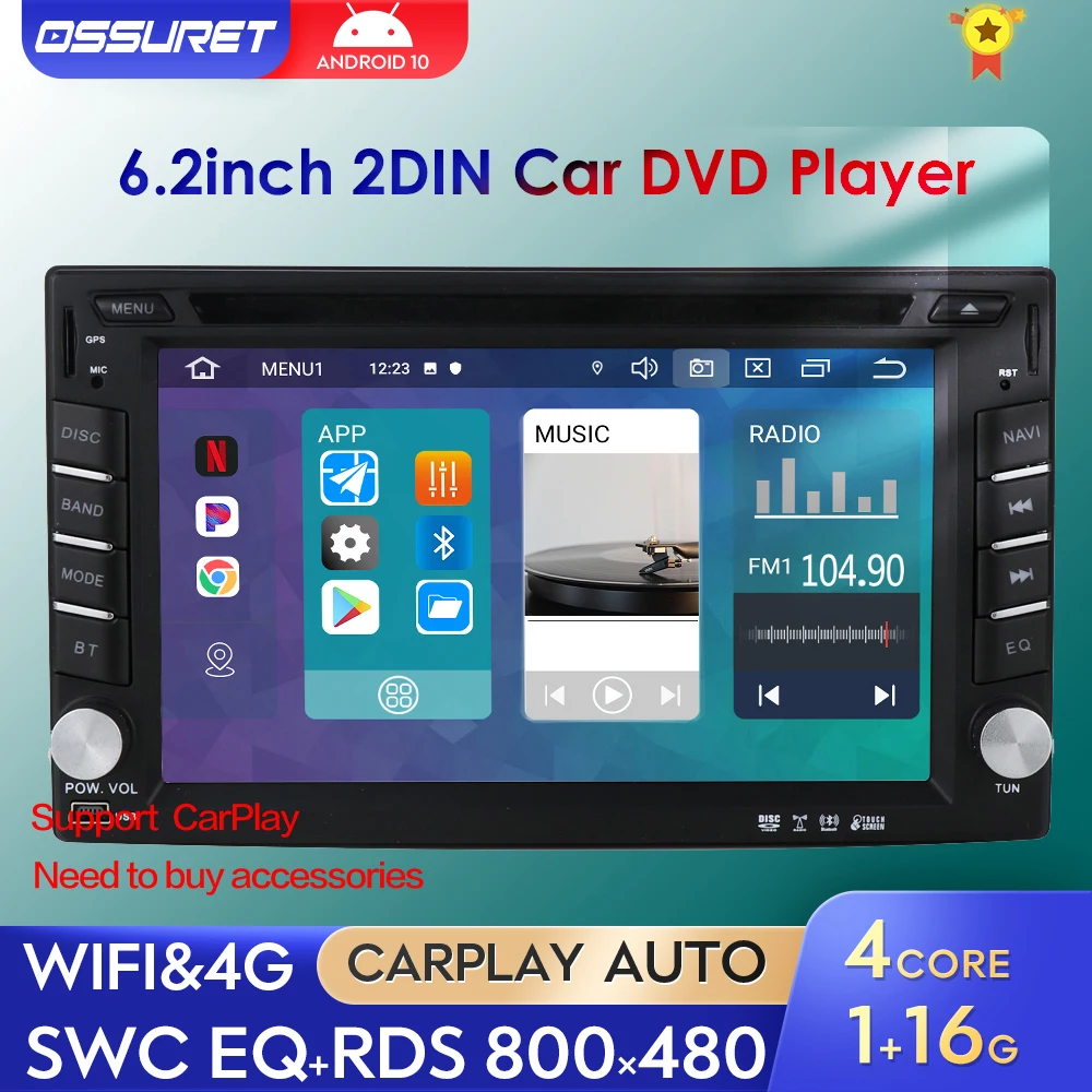 

6.2 Inch Android 10 Car Radio Multimedia DVD Player For Volkswagen Nissan Hyundai Car Autoradio Audio GPS Navi Stere 4G WIFI USB