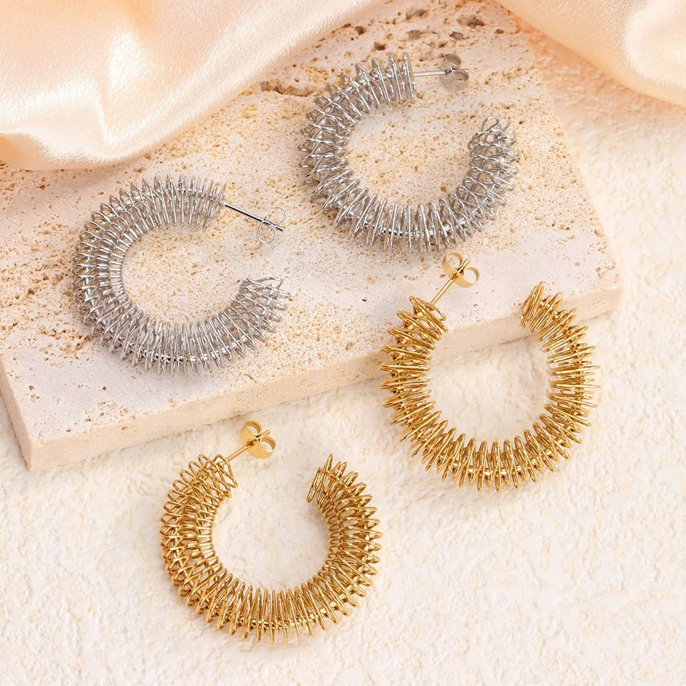 Retro Multi-layer Twist Irregular C Shape Hoop Earrings for Women Girls Gold Color Geometric Ear Buckle Stud Punk Jewelry Gifts