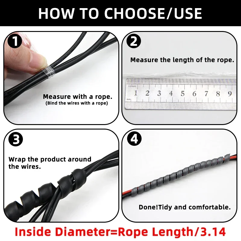 1/2/5 metros 8mm ~ 35mm linha organizador tubo proteção enrolamento fio protetor faixa de fiação flexível espiral cabo envoltório tubo