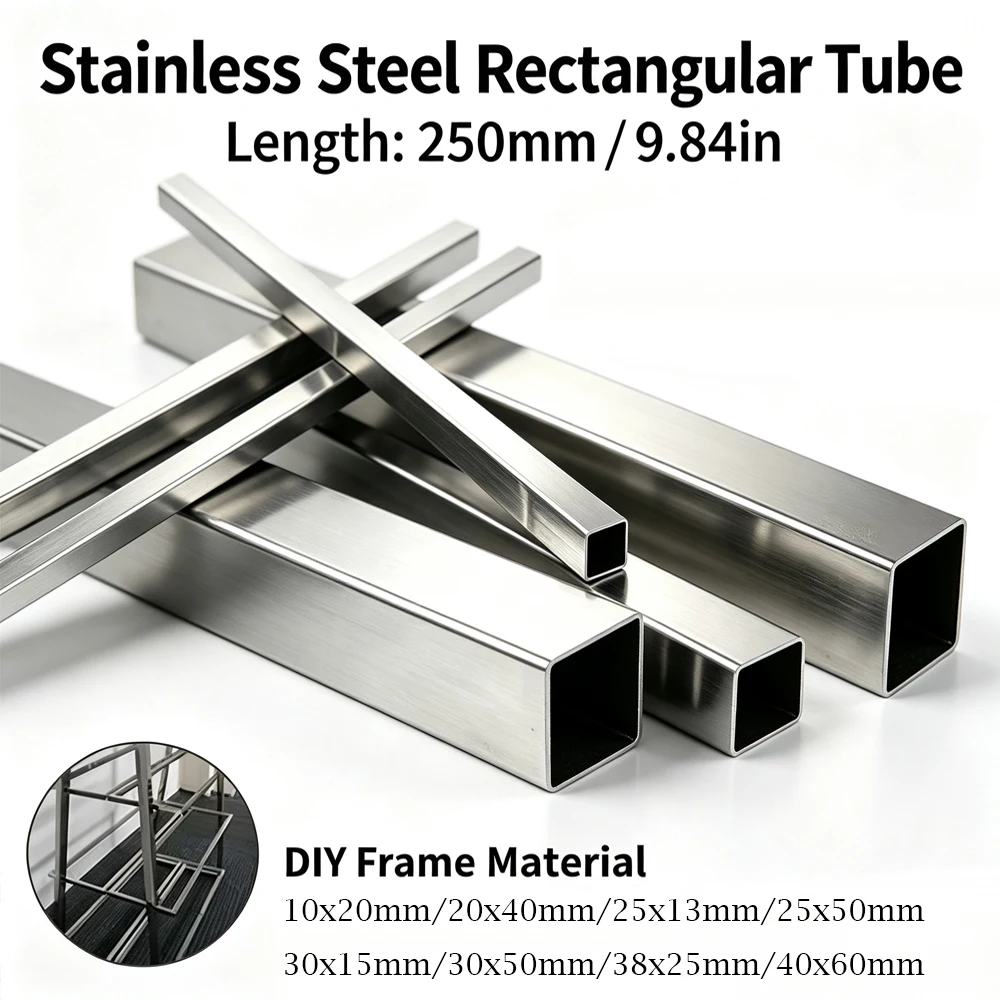 1-5Pcs 304 Stainlesss Steel Hollow Square Tube, 250mm Length 1mm Wall Thickness Metal Pipe for Structural Frame & Craft