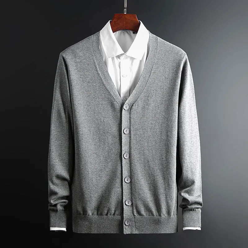 

Men Silm Fit Sweater Mens V-Neck Grey Sweaters Cardigan Spring Solid Button Tops Knitting Casual Male Thin Knitted Sweatercoat