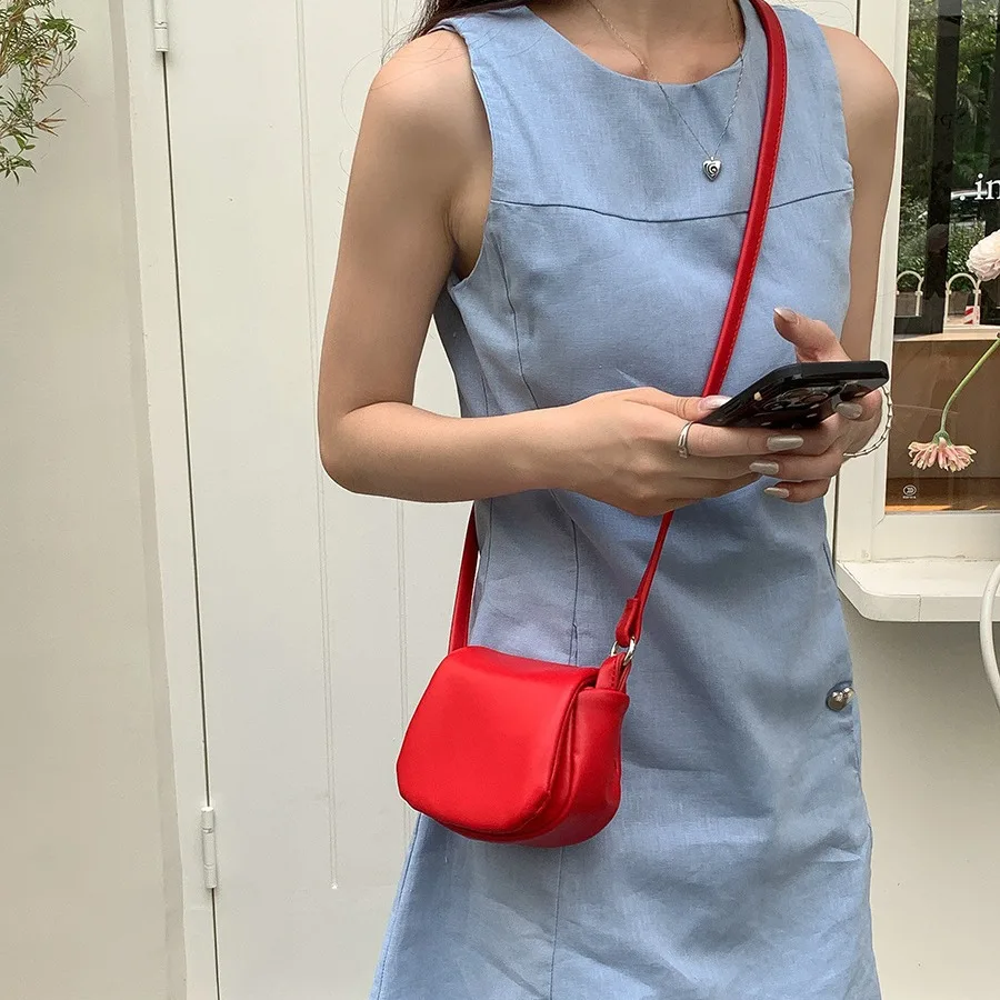 Mini Cute Silver Shoulder Bags for Women 2024 Korean Fashion Trend Design Leather Handbags and Purses Y2K Red Flap Crossbody Bag