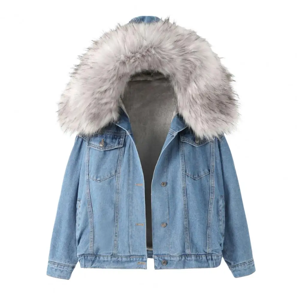 

Women Outerwear Plush Winter Women's Jacket with Furry Hood Button Closure Flap Pockets Windproof Coat for Warmth Style Fleece