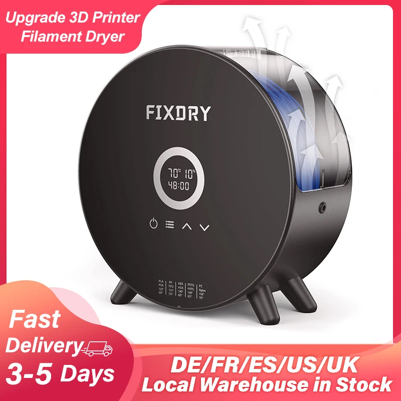 

FIXDRY 3D Filament Dryer Box with Fan Upgrade 1KG Filament Storage Box Dehydrator 360°Surrounding Heating 70℃ Time Setting 0-48h