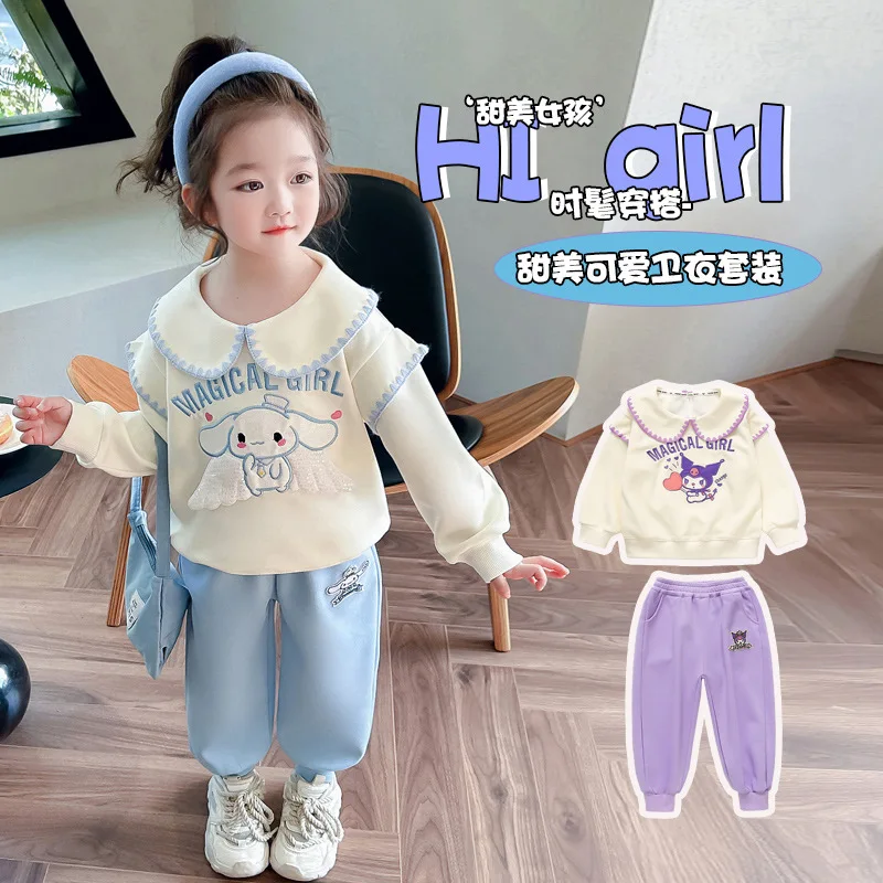 Kuromi Mädchen Anzug Frühling Herbst Cartoon Sweatshirt Kawaii Cartoon Cinnamoroll Casual Hosen Zwei Stück Set Lange Ärmel Hosen