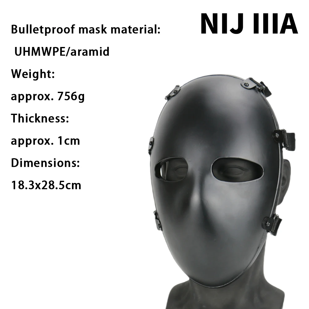 Bulletproof Face Mask, US Standard IIIA Protection, Aramid Material, Tactical Full-Face Shield, Suitable For Outdoor Use.