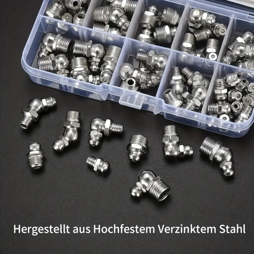 60Pcs Metric Grease Fitting Kit 9 Type Galvanized Metal Hydraulic Grease Zerk Assortment Set M6 M8 M10 Vehicle Nozzle Fuel