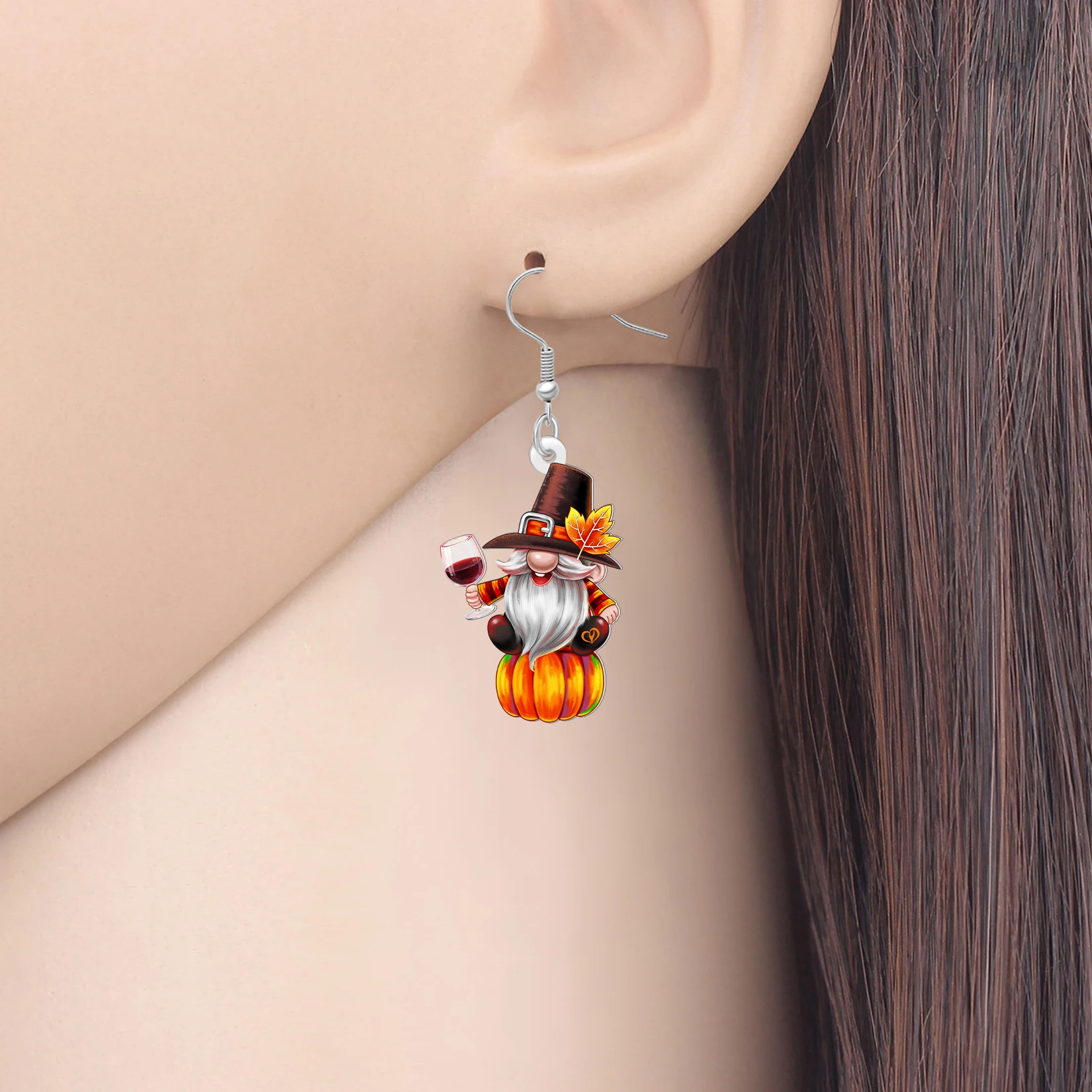 BONSNY Acrylic Thanksgiving Gnome Dangle Earrings Autumn Pumpkin Dwarf Jewelry Thankful Gifts For Women Girls Wine Party Charms