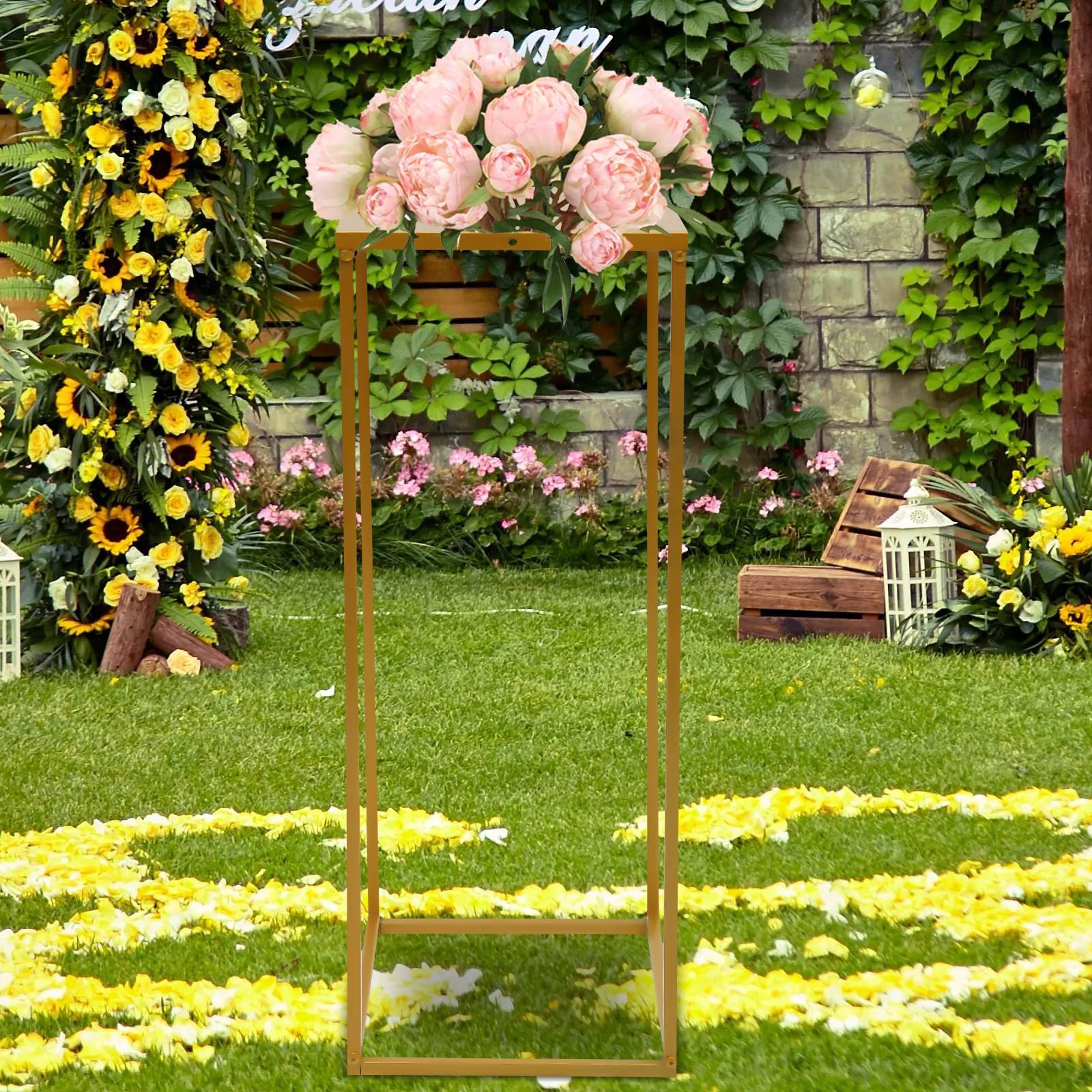 Wedding Flower Stand Metal Vase Column Stand Geometric Centerpiece Racks 30x30x80cm