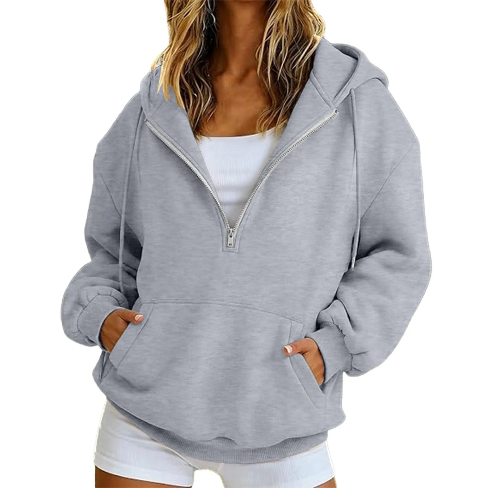 2026 Herbst/Winter Neuerscheinung Damen Fleece-Gefütterte Multifunktionale Reißverschluss-Kapuzenjacke Glatte Silhouette Warme Kapuzenjacke – Detail 6