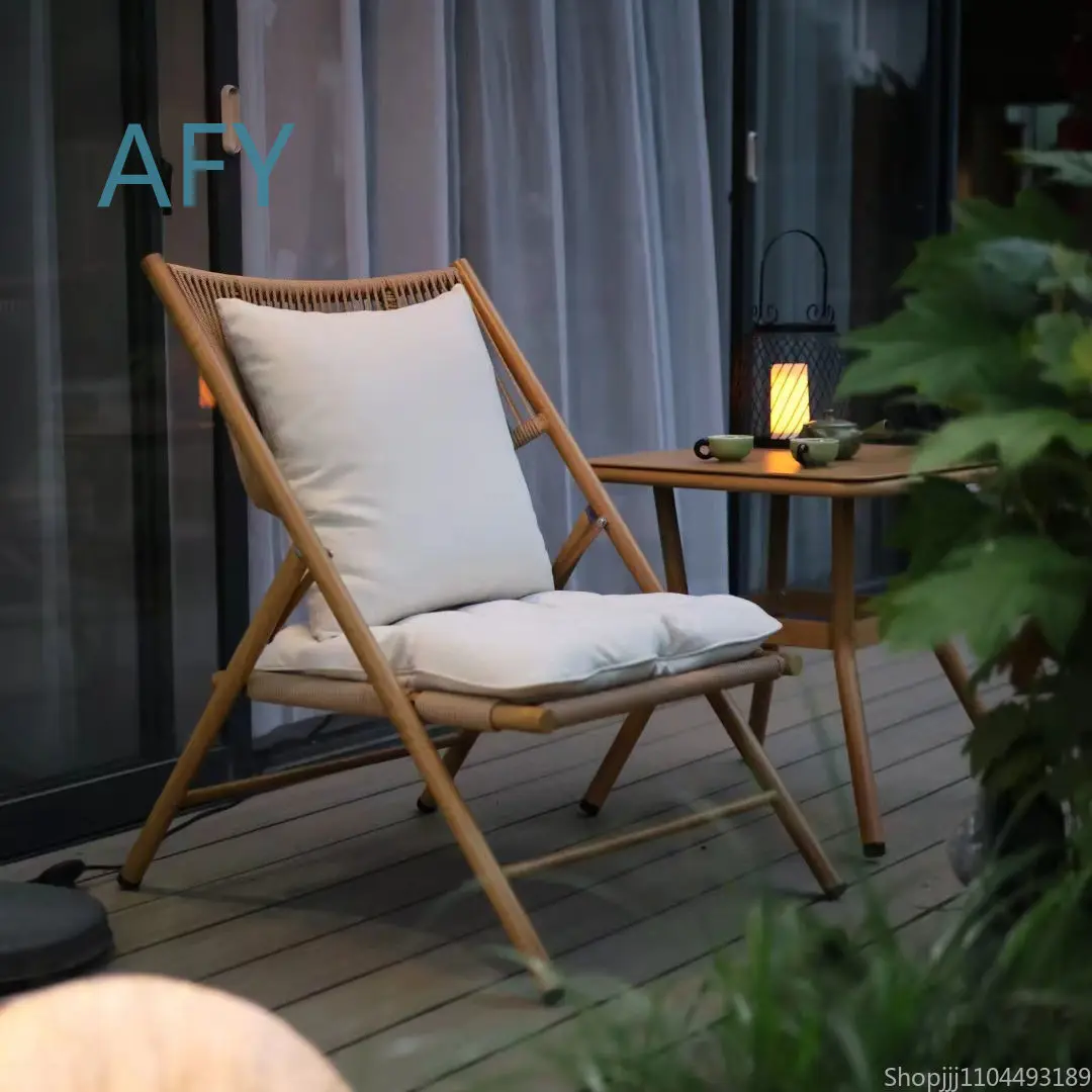 Foldable Chair for Outdoor Furniture for Courtyards Guesthouses Balcony Rattan Lounge Chair Recliner Chair Patio Garden Deck