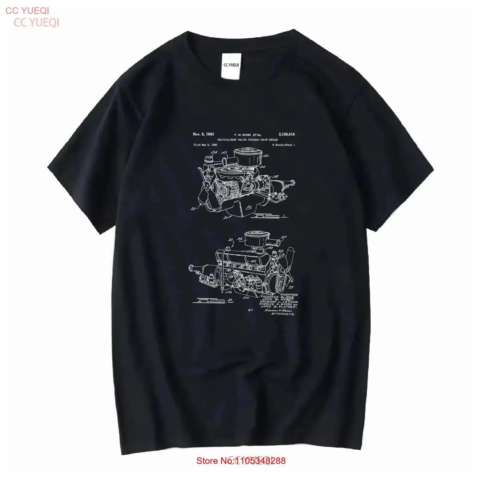 Slant Six Engine Patent T-Shirt Mechanic Race Car Blueprint Vintage Washed Stretched Vielseitig Weich Modisch Bequem Unisex