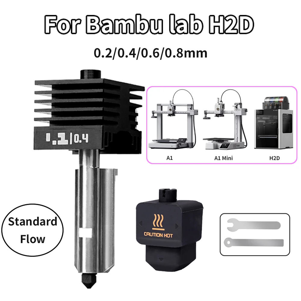 

H2D Hotend Kit For Bambu Lab H2S Print Head Hardened Steel Nozzle 0.2/0.4/0.6/0.8mm For Bambu H2C/P2S/A1/A1mini Laser Parts