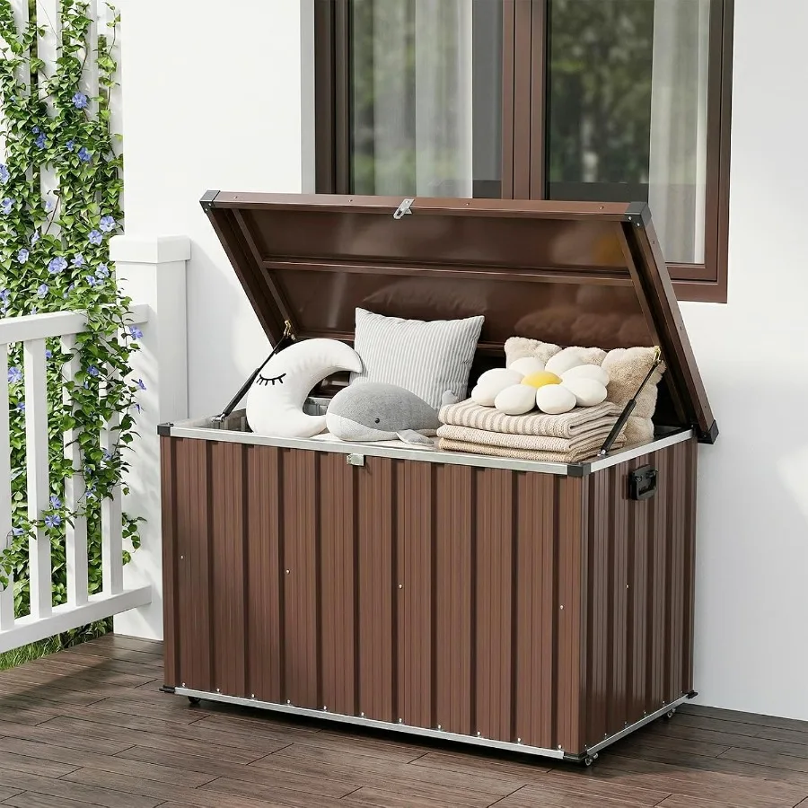 Metal Deck Box for Patio Storage: Waterproof Outdoor Container with 0.6 mm Galvanized Steel 0.3 mm Coated Steel Panels, Gray, L