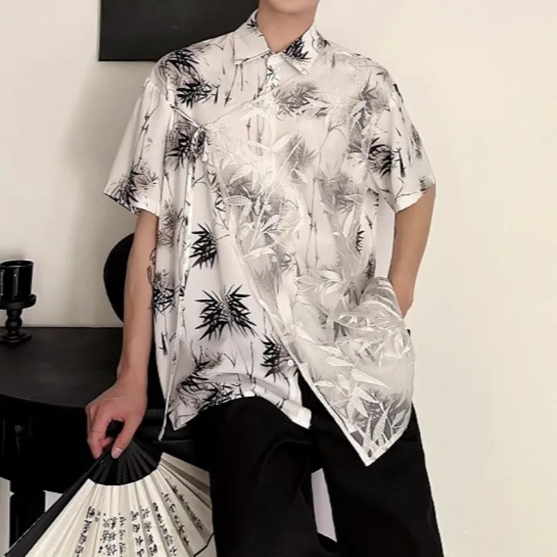 

Chinese Printed Half Sleeved Shirts Men's High Quality Silky and Seamless Shirt Summer Thin Loose Casual Shirts Men Clothing