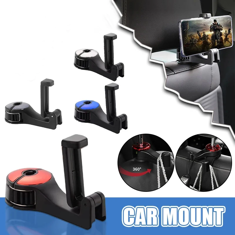 2 in 1 Car Headrest Hook Phone Car Holder Car Hanger Portable Seat Back Hanger Storage Hook Phone Holder Auto Fastener Clip