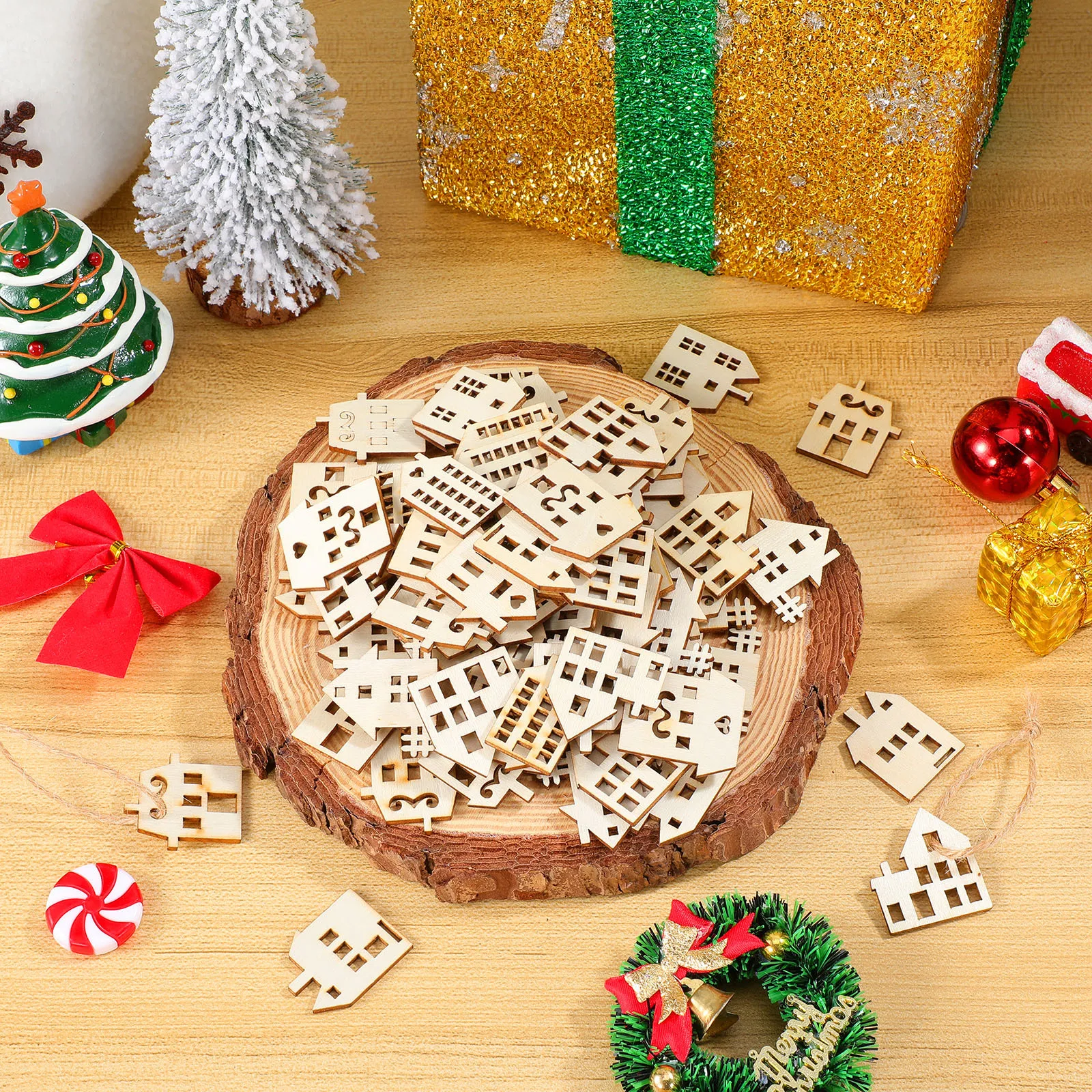 

100pcs Wooden Graffiti Chips Unpainted Diy Set Handmade Wood Slices For Creative Painting