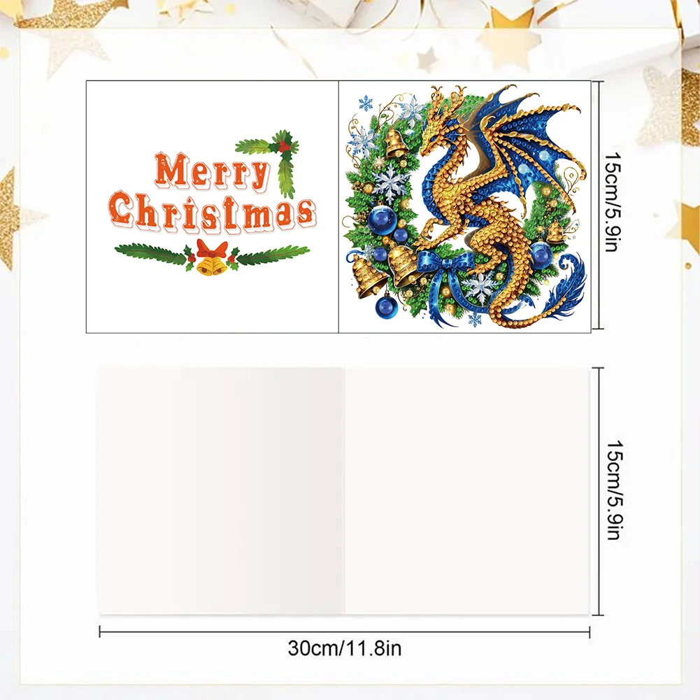 6PCS DIY Diamond Art Greeting Cards Christmas Dragon Congratulations Cards