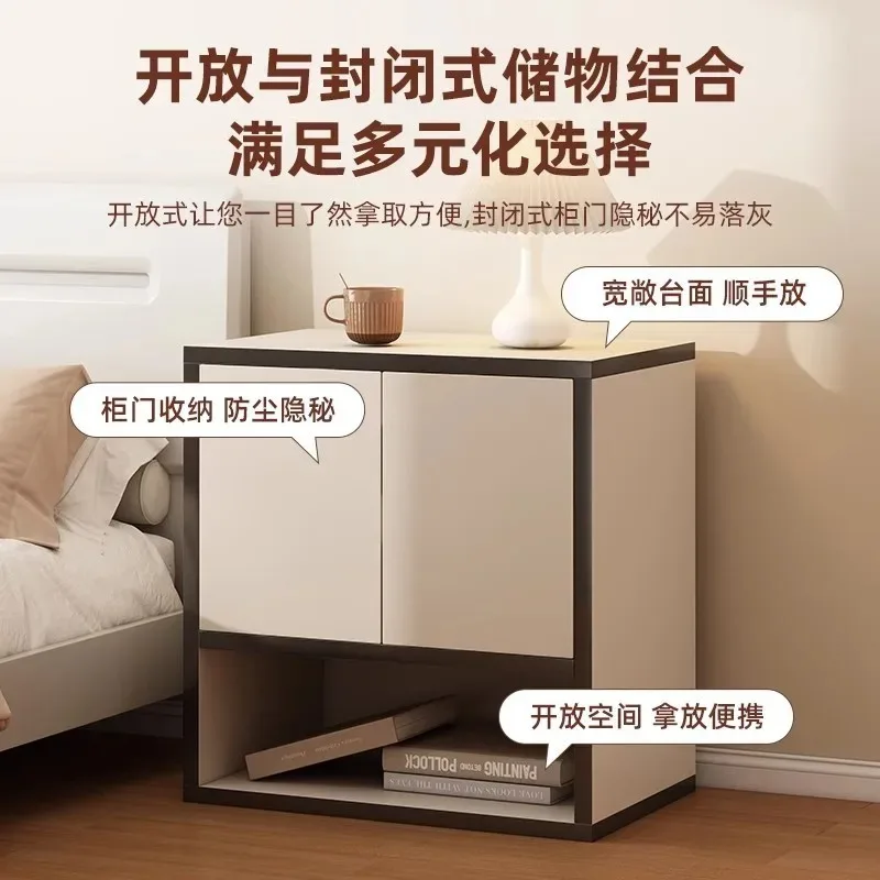 ชั้นวางข้างเตียงไม้จริงแบบเรียบง่าย สไตล์มินิมอล สีดำขาว