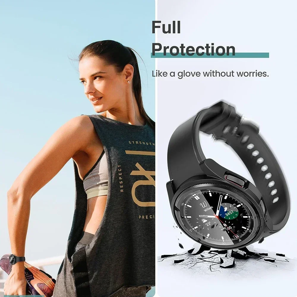 2PCS Glass+Case for Samsung Galaxy Watch 6 Classic 43mm 47mm Waterproof PC Bumper Cover+Screen Protector Galaxy Watch6 40mm 44mm