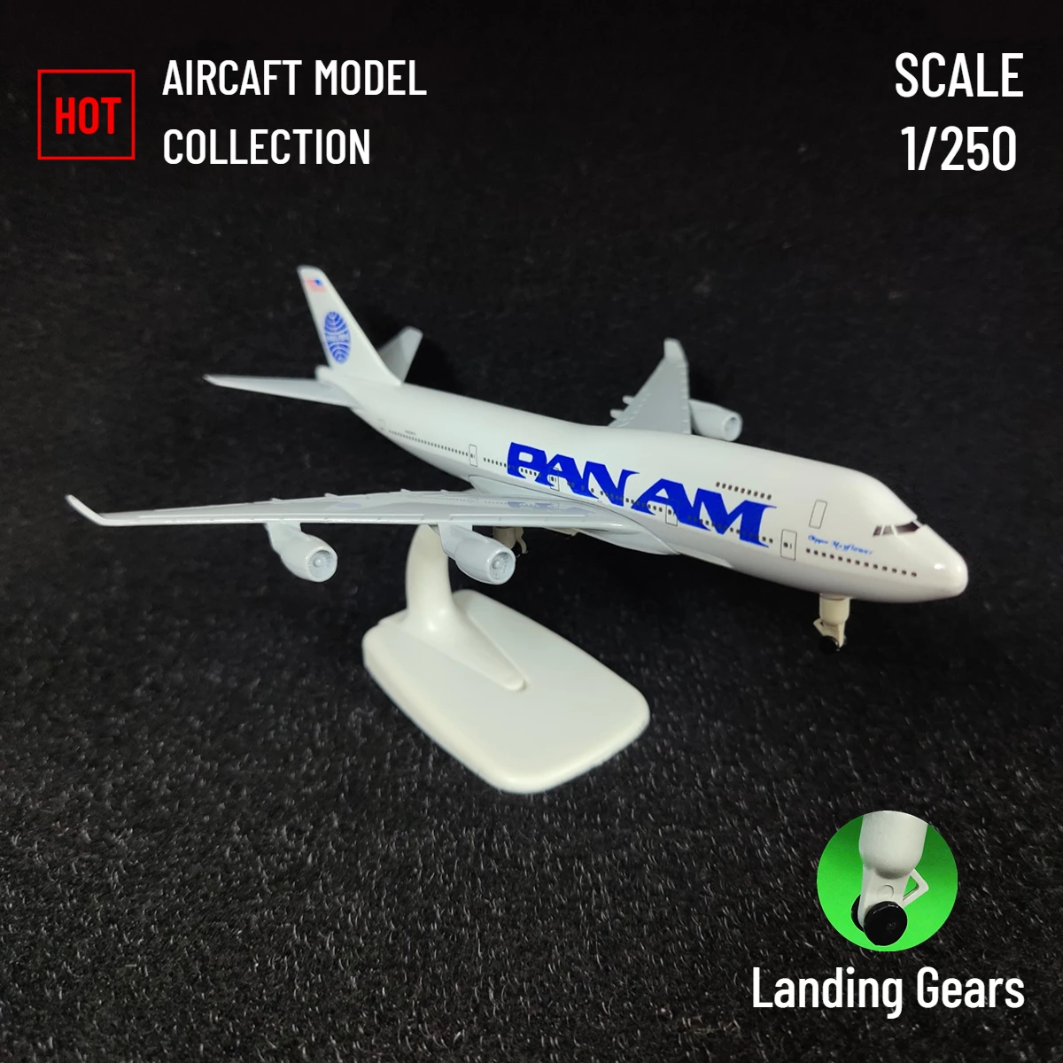 Scale 1:250 Metal Aviation Replica, PAN AM B747 Aircraft Model Airplane Miniature, Room Decor Xmas Gift Kids Toys for Boys