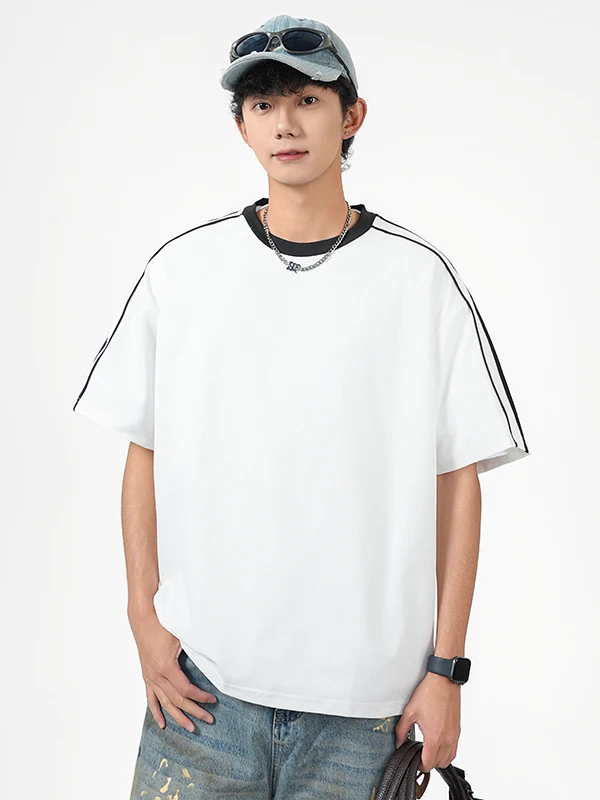 

Американская базовая футболка с коротким рукавом для мужчин, летняя, модная, повседневная, свободного кроя, дышащая, молодежная, из полиэфирного волокна