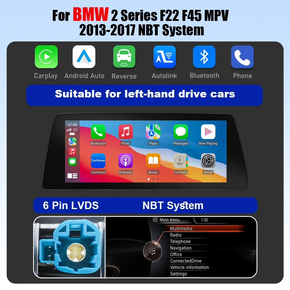 AUTOTOP Draadloze Carplay Android Auto 10,25 Inch Touchscreen voor BMW 2 Serie F22 F45 MPV 2013-2017 NBT Systeem Multimedia Videospeler Autoradio met Online YouTube Airplay WiFi Bluetooth GPS