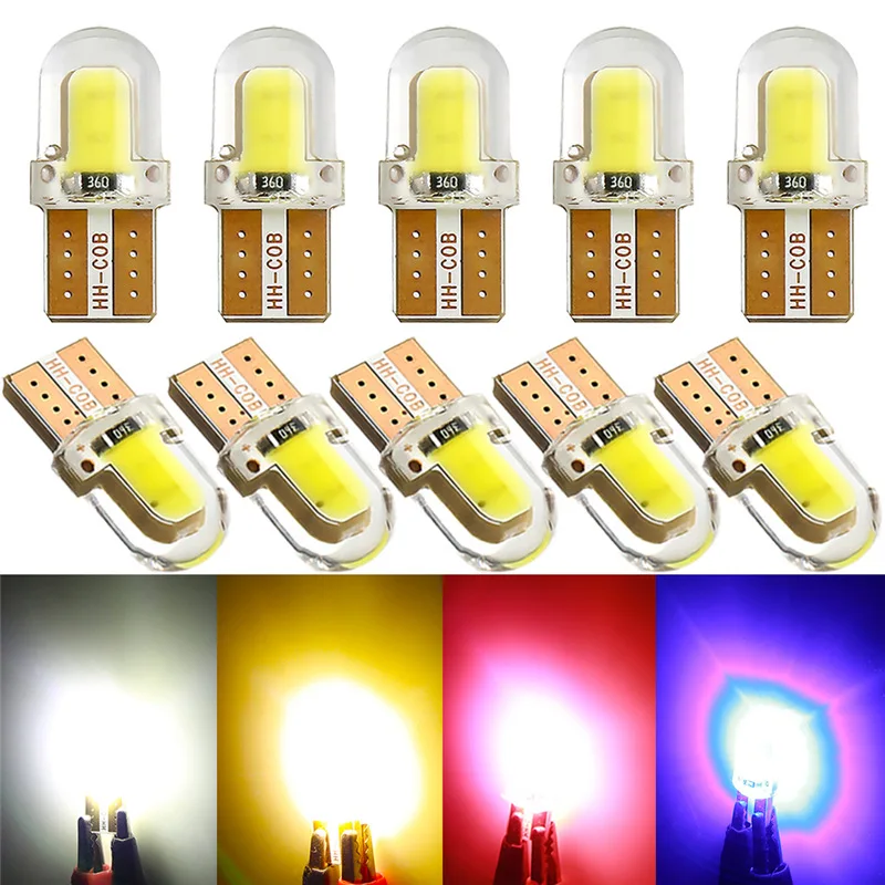 10pcs/lot T10 194 168 W5W COB 8SMD 1W CANbus Silicone Super Bright LED Turn Side License Plate Light Lamp Bulb DC12V