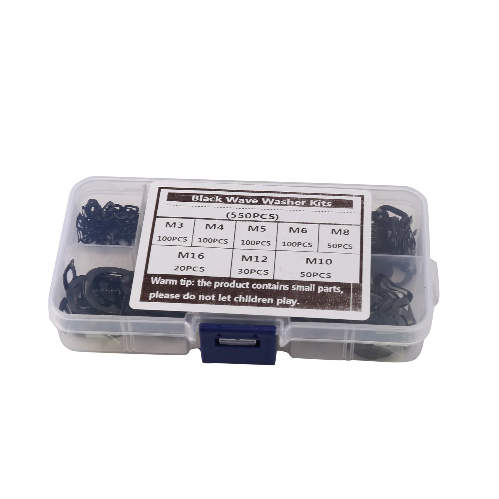 -[Retail TX] Black Steel Ring Spring Washer Three Wave Washers 65MN Wave Gasket Assortment Kits-M3 M5 M6 M8 M10 M16(550 P