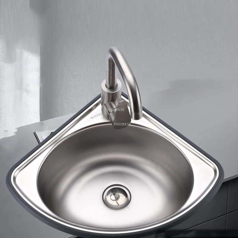 Stainless Steel Corner Kitchen Sinks Home Kitchen Accessories Kitchen washing Sink Wash Basin With  Small Size Single Slot