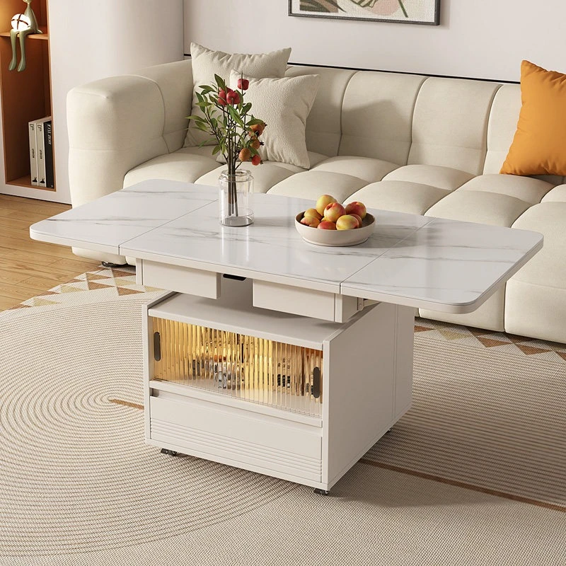 Lift Fold Coffee Table Sintered Stone Multi Desk Glass Sensor Light Storage Mobile Living Room Furniture Scratch Resistant Easy