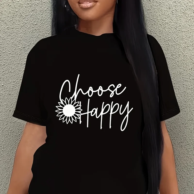 Choose Happy Women's Plus Size T-Shirt 100% Cotton 220g