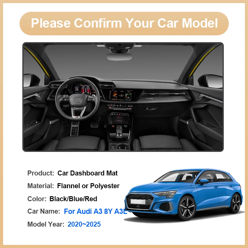 

For Audi A3 8Y Accessories A3L 2025 2024 2023~2020 Dashboard Cover Mat Carpet Pad Protection Shade Cape Anti-sun Car Accessory