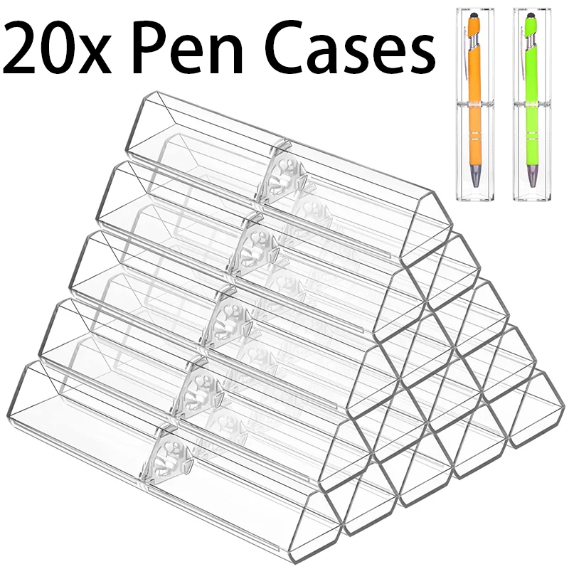 20Pcs Triangle Acrylic Ballpoint Pen Case Holder Gift Box Empty Single Pen Display Storage Case Clear Tube Pens Containers