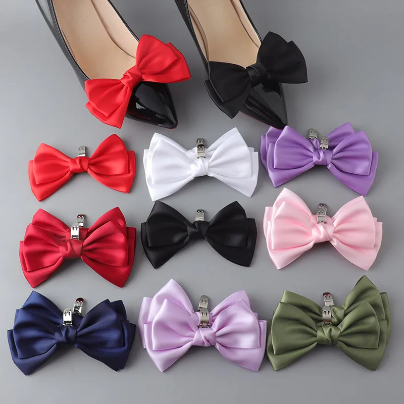 Solid color bow shoe clip, handmade shoe flower, simple and versatile shoe buckle, dance shoes, wedding shoes accessories