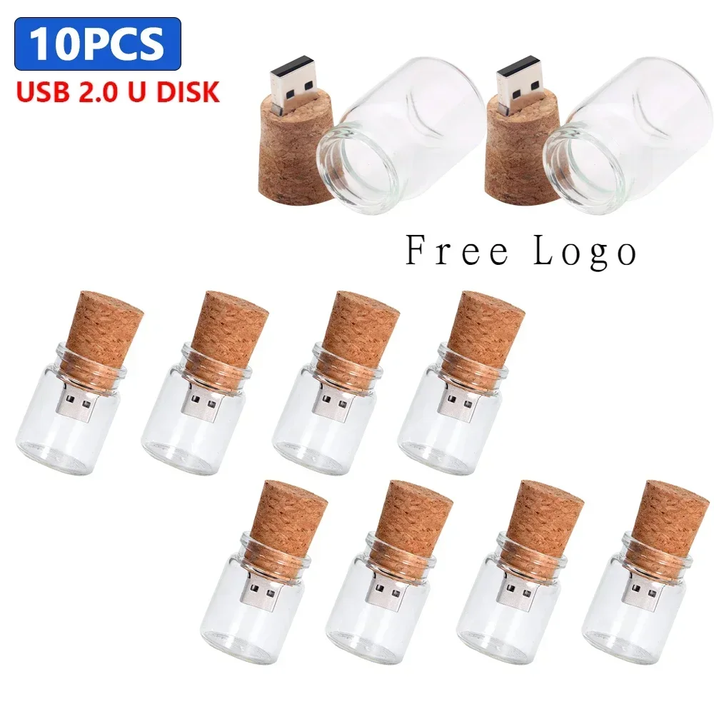 10pcs/lot USB 2.0 Glass Drift Bottle with Cork Flash Drive Stick Pendrive 4GB 8GB 16GB 32GB 64GB 128GB Wedding Gift